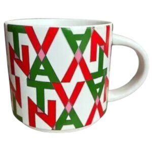 2016 TEAVANA Stoneware Graphic "TVNA" Mug Red Green Pink Stunning Holiday Cup